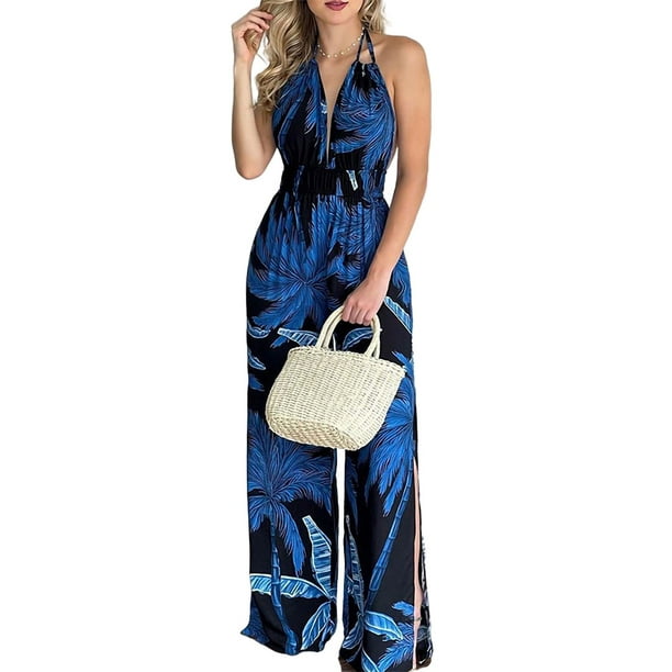 Womens V-Neck Lace-up Split Wide Legs Jumpsuits Rompers Womens V-Neck Lace-up Split Wide Legs Jumpsuits Rompers